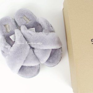 NEW UGG Genuine Shearling Strap Crisscross Slipper